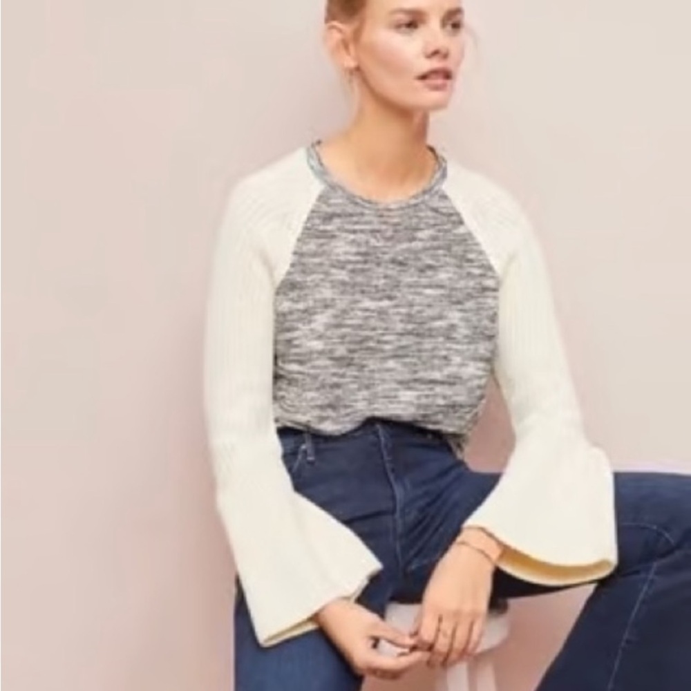 Anthropologie Dolan Mixed Media Chunky Knit Sweater XS Bell Sleeves Boho